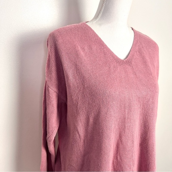 Eileen Fisher Pink V-Neck Linen Blend Sweater - Picture 3 of 13
